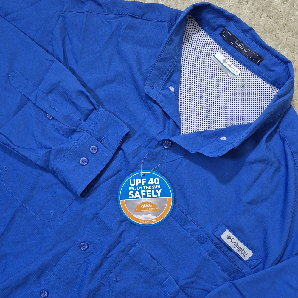 Columbia PFG Tamiami Shirt Mens XL Blue Vented Performance Fishing Outdoor Hike